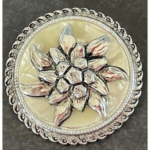 Vintage Silver Circle Scarf Clip Mother Of Pearl Made in West Germany